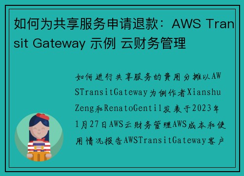 如何为共享服务申请退款：AWS Transit Gateway 示例 云财务管理
